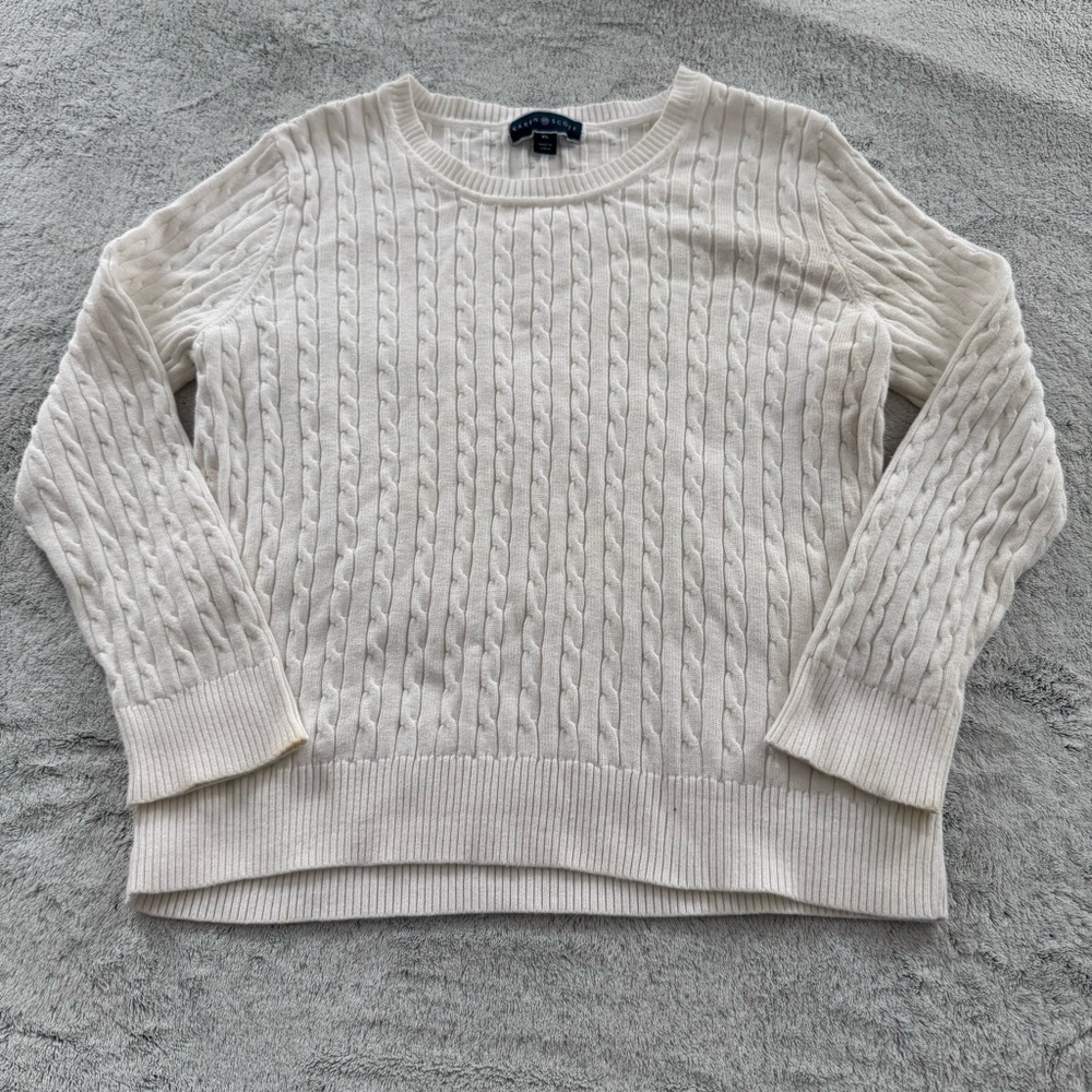 Karen Scott Women's Cream Sweater Size XL Cable Knit Round Neck Long Sleeve